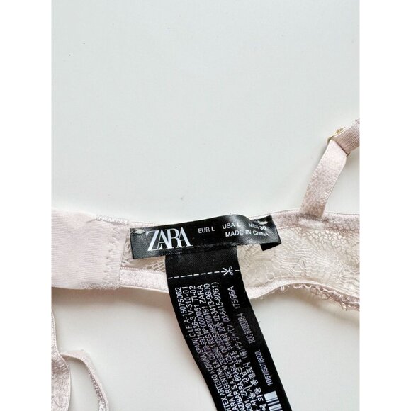 ZARA Light Grey Satin Lace Trim Triangle Bralette Bra, Size L - Picture 7 of 16